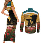 Personalised Wallabies ANZAC Day Couples Matching Short Sleeve Bodycon Dress and Long Sleeve Button Shirt Last Post Poppy Lest We Forget