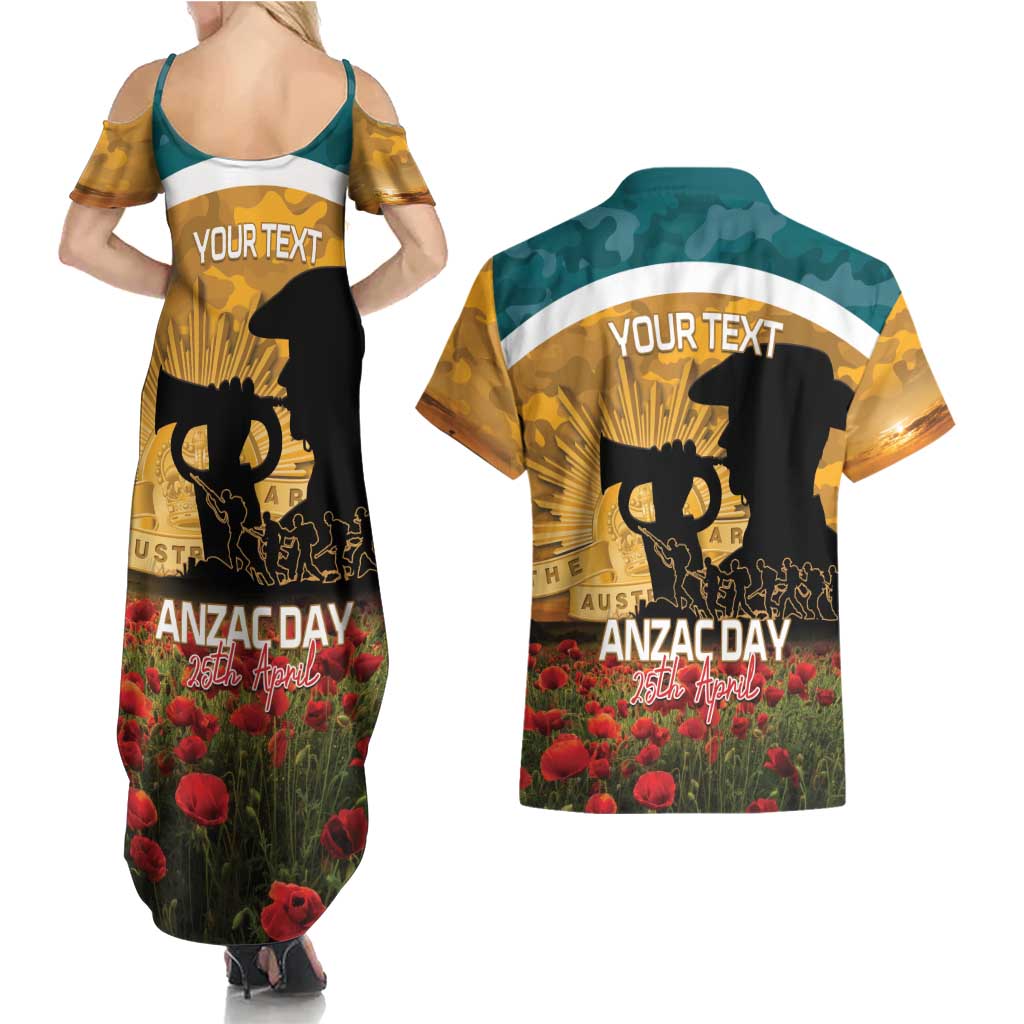 Personalised Wallabies ANZAC Day Couples Matching Summer Maxi Dress and Hawaiian Shirt Last Post Poppy Lest We Forget