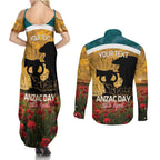 Personalised Wallabies ANZAC Day Couples Matching Summer Maxi Dress and Long Sleeve Button Shirt Last Post Poppy Lest We Forget