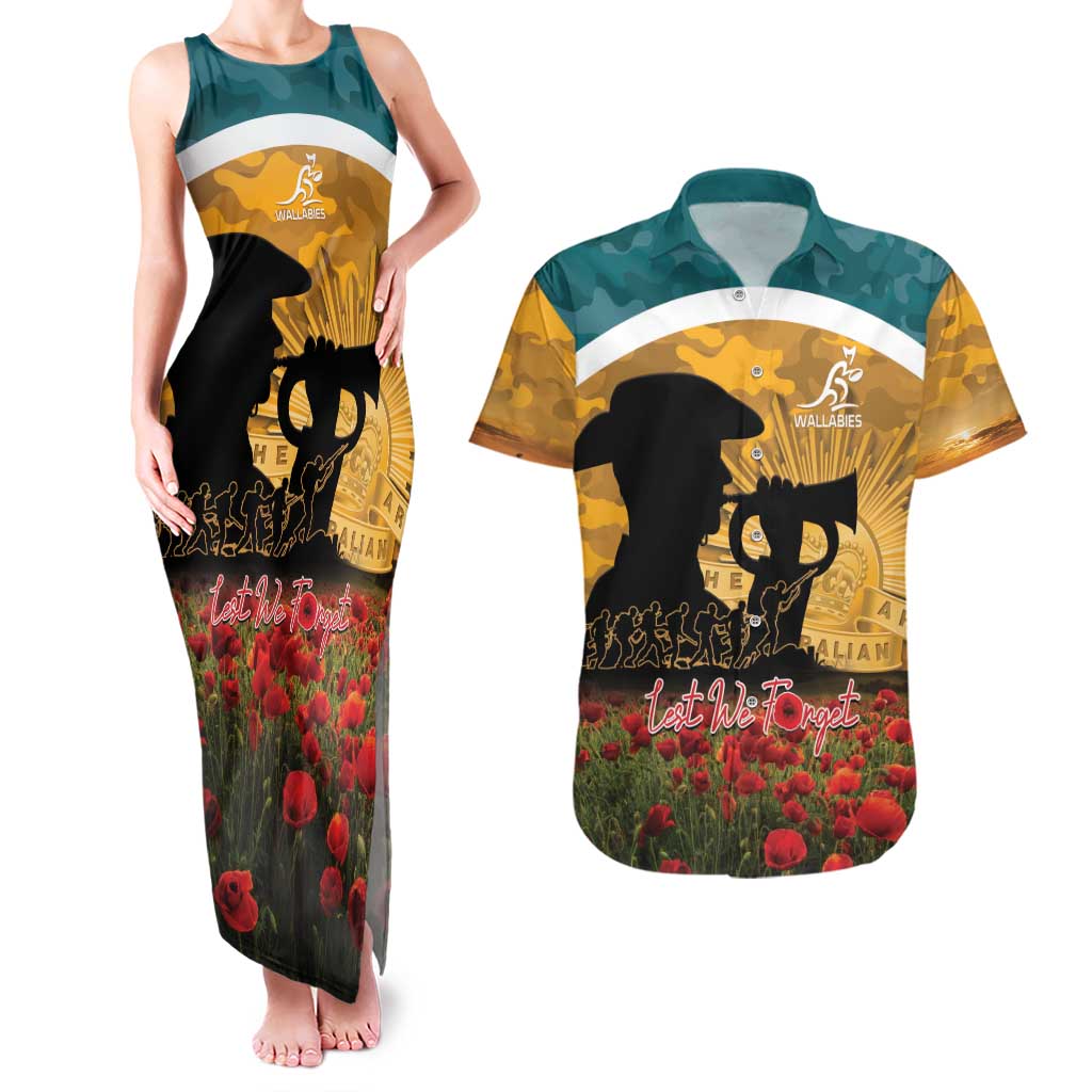 Personalised Wallabies ANZAC Day Couples Matching Tank Maxi Dress and Hawaiian Shirt Last Post Poppy Lest We Forget