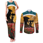 Personalised Wallabies ANZAC Day Couples Matching Tank Maxi Dress and Long Sleeve Button Shirt Last Post Poppy Lest We Forget