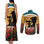 Personalised Wallabies ANZAC Day Couples Matching Tank Maxi Dress and Long Sleeve Button Shirt Last Post Poppy Lest We Forget