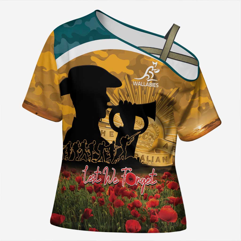 Personalised Wallabies ANZAC Day Cross Shoulder Shirt Last Post Poppy Lest We Forget