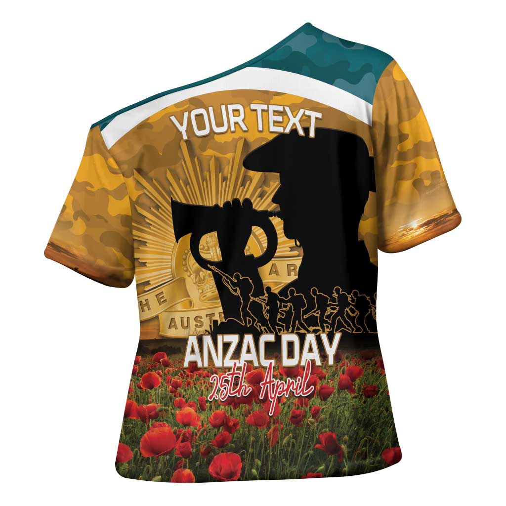 Personalised Wallabies ANZAC Day Cross Shoulder Shirt Last Post Poppy Lest We Forget