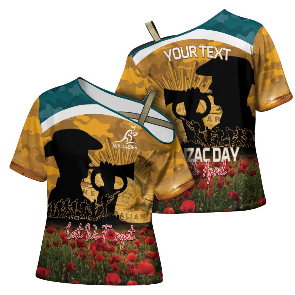 Personalised Wallabies ANZAC Day Cross Shoulder Shirt Last Post Poppy Lest We Forget