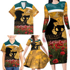 Personalised Wallabies ANZAC Day Family Matching Long Sleeve Bodycon Dress and Hawaiian Shirt Last Post Poppy Lest We Forget
