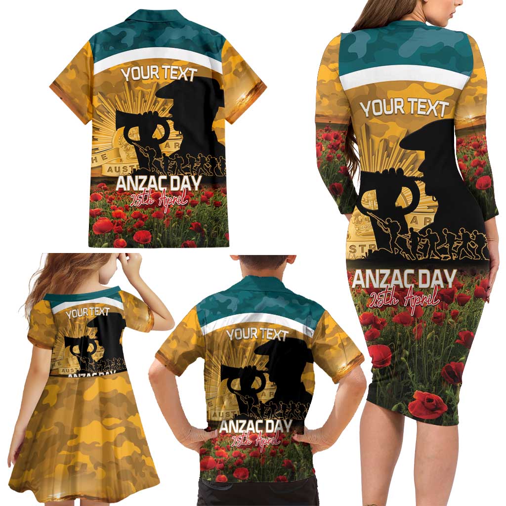 Personalised Wallabies ANZAC Day Family Matching Long Sleeve Bodycon Dress and Hawaiian Shirt Last Post Poppy Lest We Forget