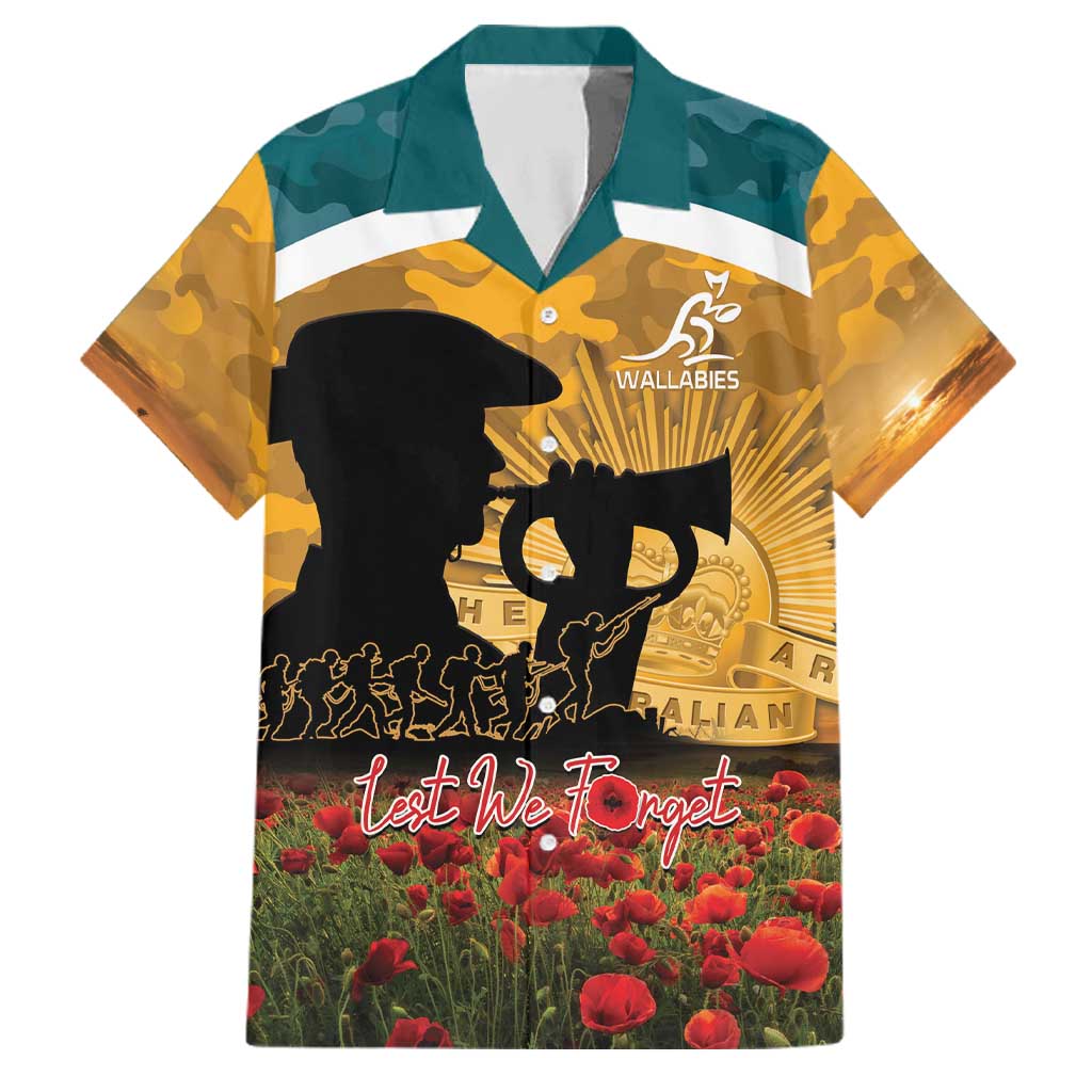 Personalised Wallabies ANZAC Day Family Matching Long Sleeve Bodycon Dress and Hawaiian Shirt Last Post Poppy Lest We Forget