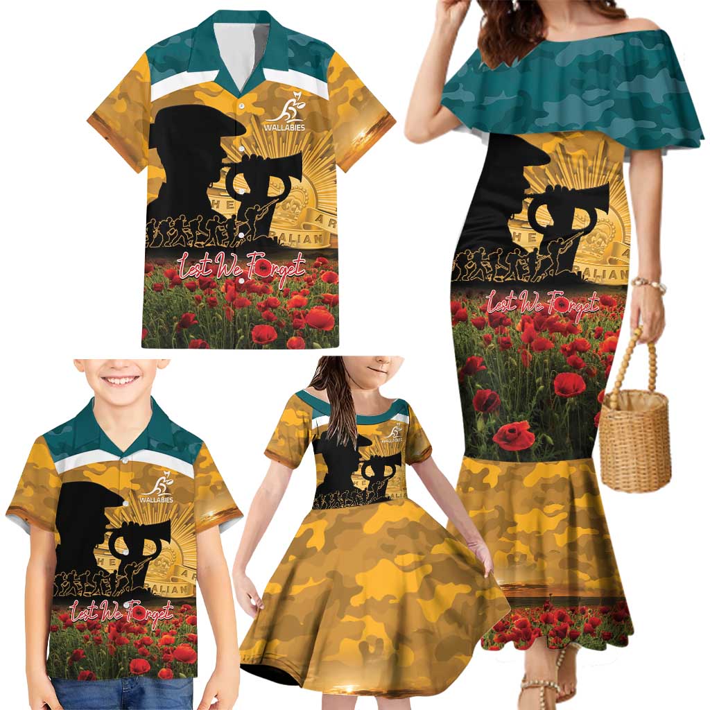 Personalised Wallabies ANZAC Day Family Matching Mermaid Dress and Hawaiian Shirt Last Post Poppy Lest We Forget