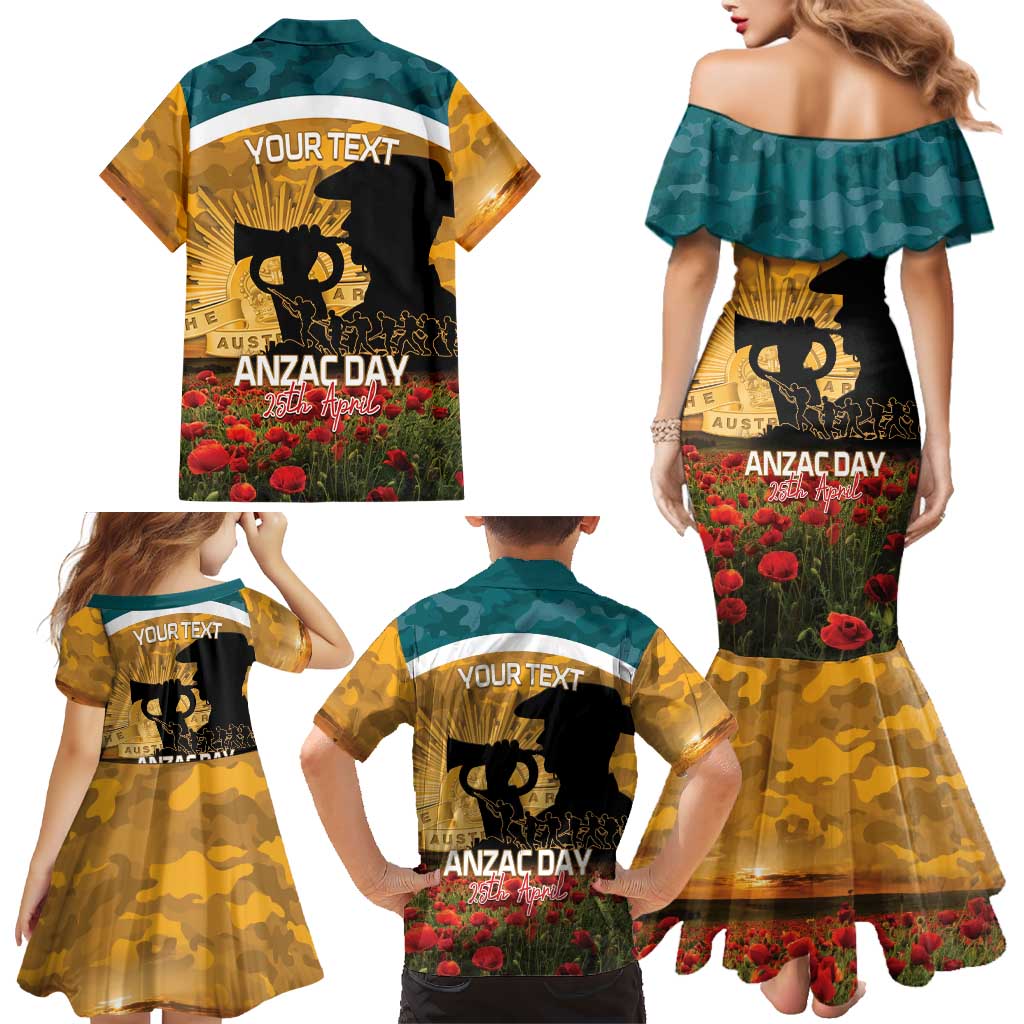 Personalised Wallabies ANZAC Day Family Matching Mermaid Dress and Hawaiian Shirt Last Post Poppy Lest We Forget