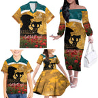 Personalised Wallabies ANZAC Day Family Matching Off The Shoulder Long Sleeve Dress and Hawaiian Shirt Last Post Poppy Lest We Forget