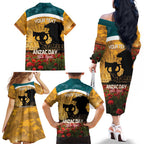 Personalised Wallabies ANZAC Day Family Matching Off The Shoulder Long Sleeve Dress and Hawaiian Shirt Last Post Poppy Lest We Forget