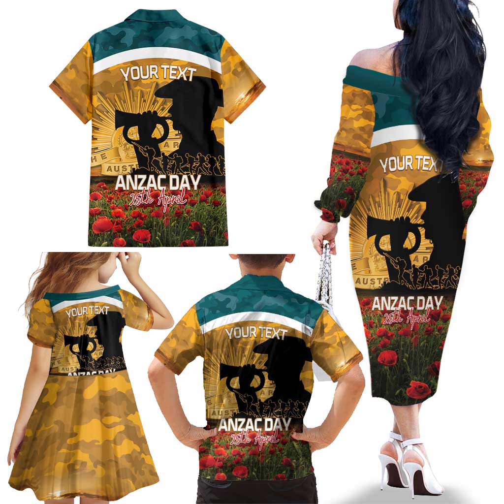 Personalised Wallabies ANZAC Day Family Matching Off The Shoulder Long Sleeve Dress and Hawaiian Shirt Last Post Poppy Lest We Forget