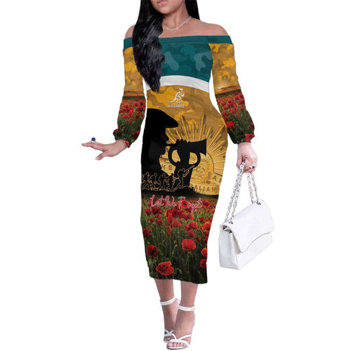 Personalised Wallabies ANZAC Day Family Matching Off The Shoulder Long Sleeve Dress and Hawaiian Shirt Last Post Poppy Lest We Forget
