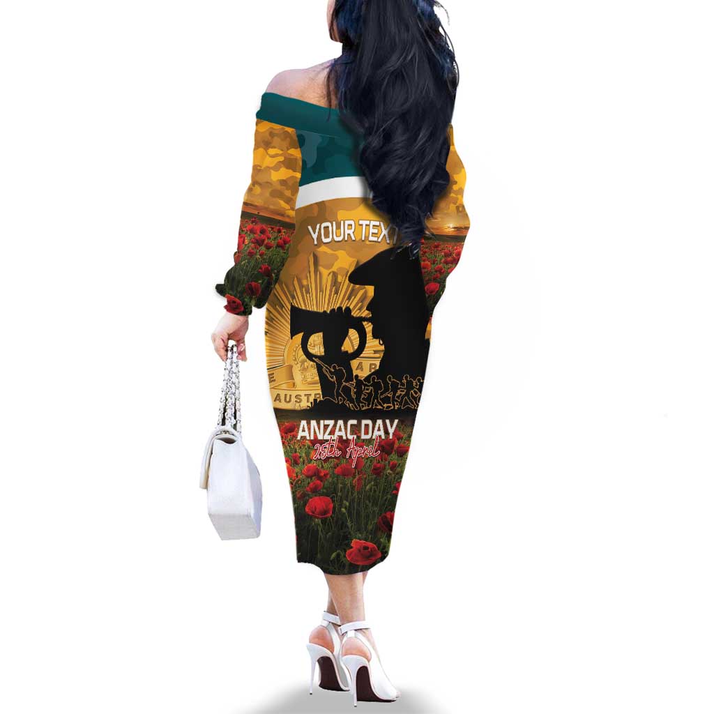 Personalised Wallabies ANZAC Day Family Matching Off The Shoulder Long Sleeve Dress and Hawaiian Shirt Last Post Poppy Lest We Forget