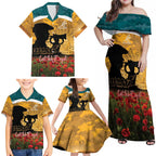 Personalised Wallabies ANZAC Day Family Matching Off Shoulder Maxi Dress and Hawaiian Shirt Last Post Poppy Lest We Forget