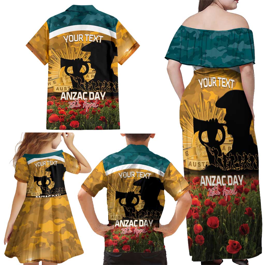 Personalised Wallabies ANZAC Day Family Matching Off Shoulder Maxi Dress and Hawaiian Shirt Last Post Poppy Lest We Forget