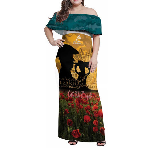 Personalised Wallabies ANZAC Day Family Matching Off Shoulder Maxi Dress and Hawaiian Shirt Last Post Poppy Lest We Forget