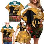 Personalised Wallabies ANZAC Day Family Matching Off Shoulder Short Dress and Hawaiian Shirt Last Post Poppy Lest We Forget