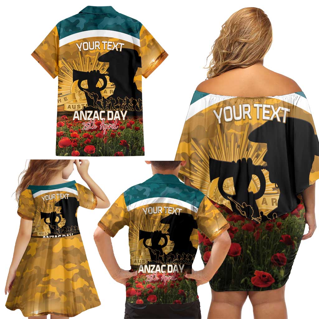 Personalised Wallabies ANZAC Day Family Matching Off Shoulder Short Dress and Hawaiian Shirt Last Post Poppy Lest We Forget