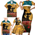 Personalised Wallabies ANZAC Day Family Matching Short Sleeve Bodycon Dress and Hawaiian Shirt Last Post Poppy Lest We Forget