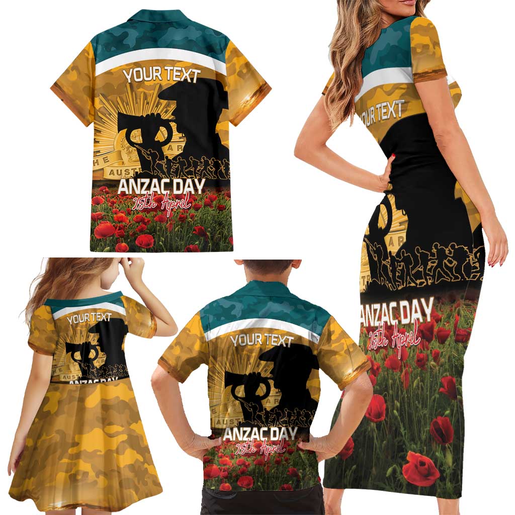 Personalised Wallabies ANZAC Day Family Matching Short Sleeve Bodycon Dress and Hawaiian Shirt Last Post Poppy Lest We Forget