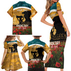 Personalised Wallabies ANZAC Day Family Matching Short Sleeve Bodycon Dress and Hawaiian Shirt Last Post Poppy Lest We Forget