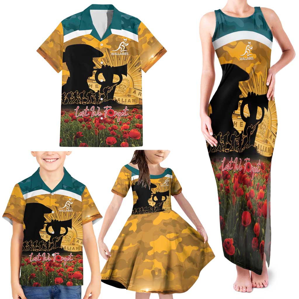 Personalised Wallabies ANZAC Day Family Matching Tank Maxi Dress and Hawaiian Shirt Last Post Poppy Lest We Forget