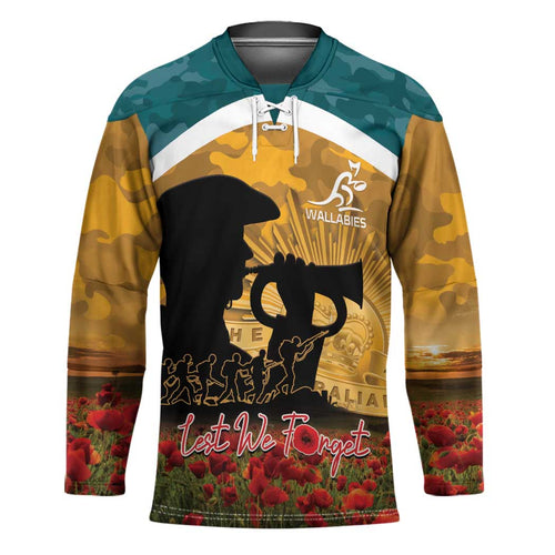 Personalised Wallabies ANZAC Day Hockey Jersey Last Post Poppy Lest We Forget