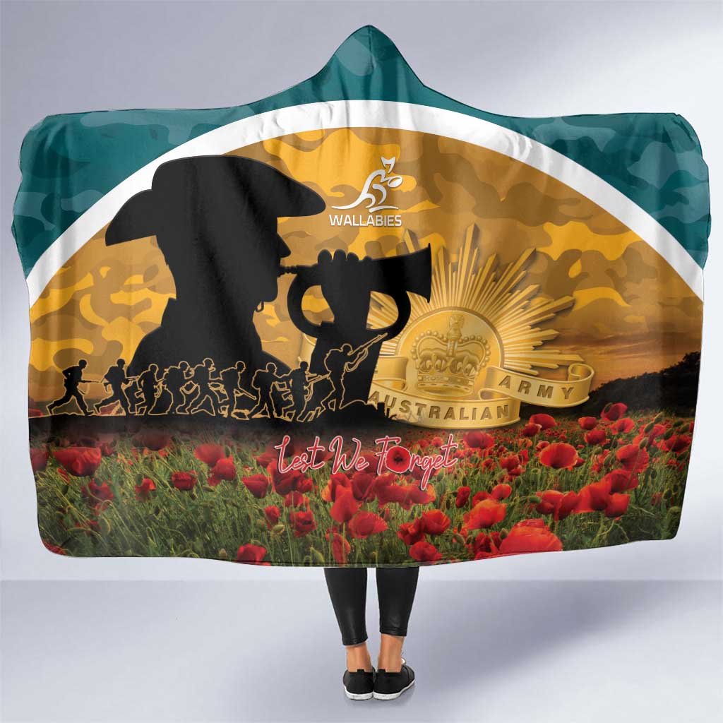 Wallabies ANZAC Day Hooded Blanket Last Post Poppy Lest We Forget