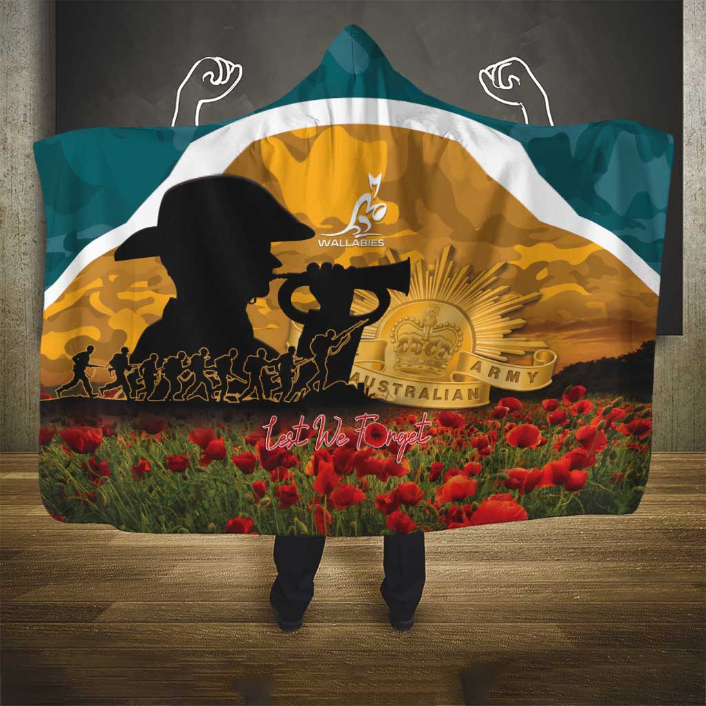 Wallabies ANZAC Day Hooded Blanket Last Post Poppy Lest We Forget