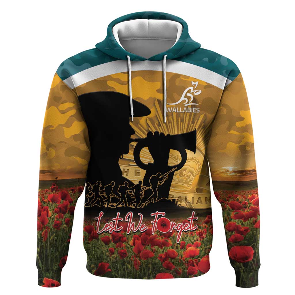 Personalised Wallabies ANZAC Day Hoodie Last Post Poppy Lest We Forget