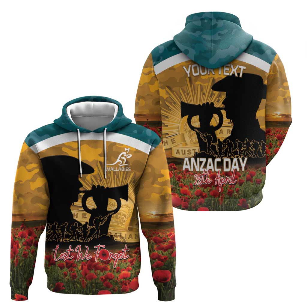 Personalised Wallabies ANZAC Day Hoodie Last Post Poppy Lest We Forget