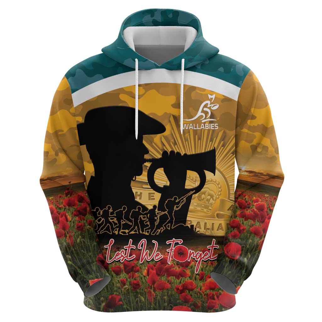 Personalised Wallabies ANZAC Day Hoodie Last Post Poppy Lest We Forget