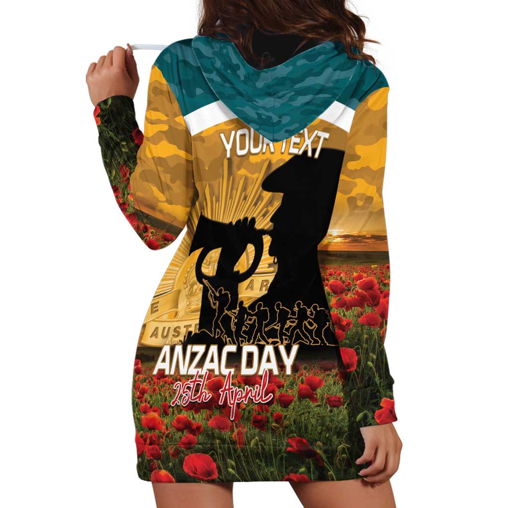 Personalised Wallabies ANZAC Day Hoodie Dress Last Post Poppy Lest We Forget