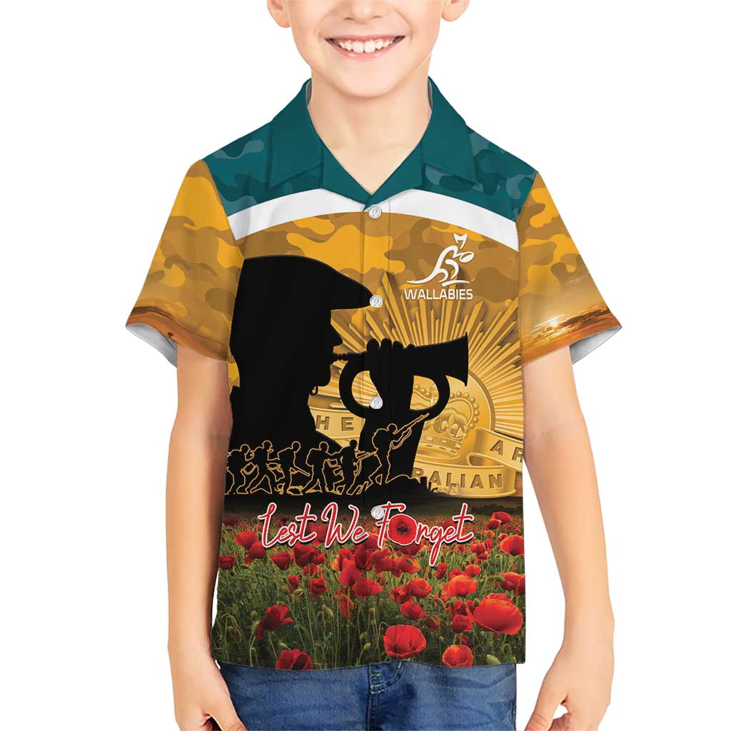 Personalised Wallabies ANZAC Day Kid Hawaiian Shirt Last Post Poppy Lest We Forget