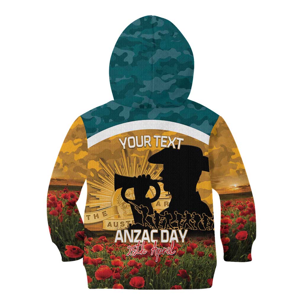 Personalised Wallabies ANZAC Day Kid Hoodie Last Post Poppy Lest We Forget