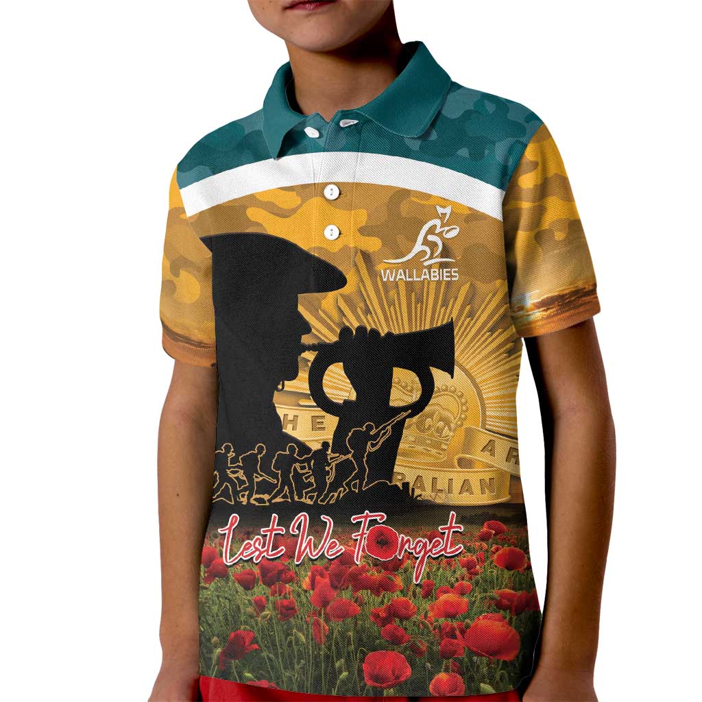 Personalised Wallabies ANZAC Day Kid Polo Shirt Last Post Poppy Lest We Forget