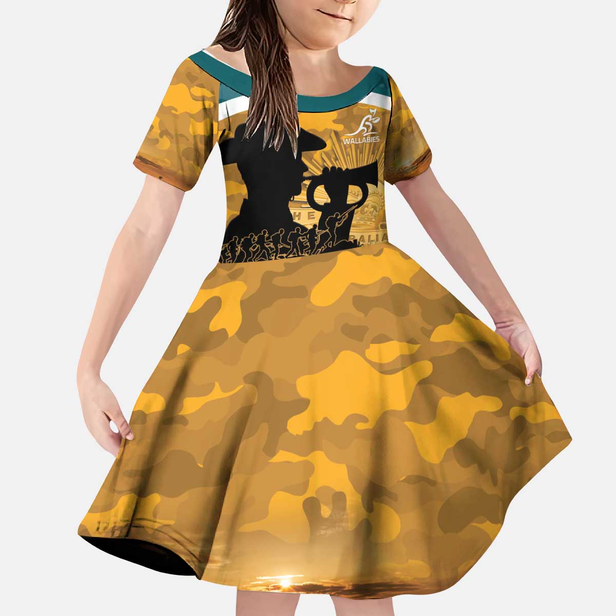 Personalised Wallabies ANZAC Day Kid Short Sleeve Dress Last Post Poppy Lest We Forget