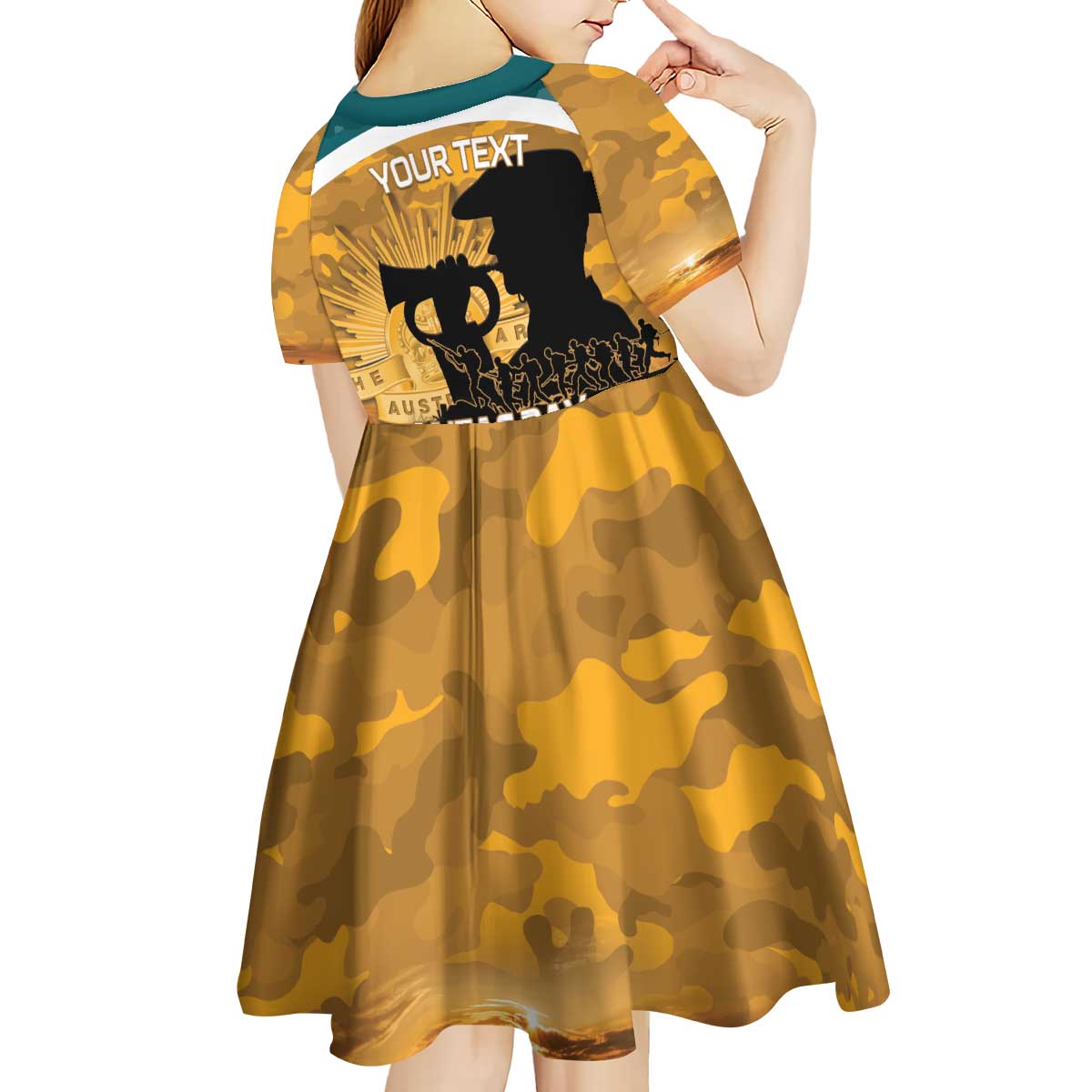 Personalised Wallabies ANZAC Day Kid Short Sleeve Dress Last Post Poppy Lest We Forget