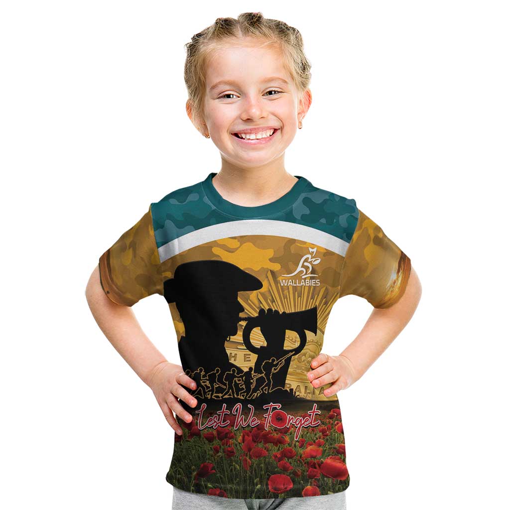 Personalised Wallabies ANZAC Day Kid T Shirt Last Post Poppy Lest We Forget