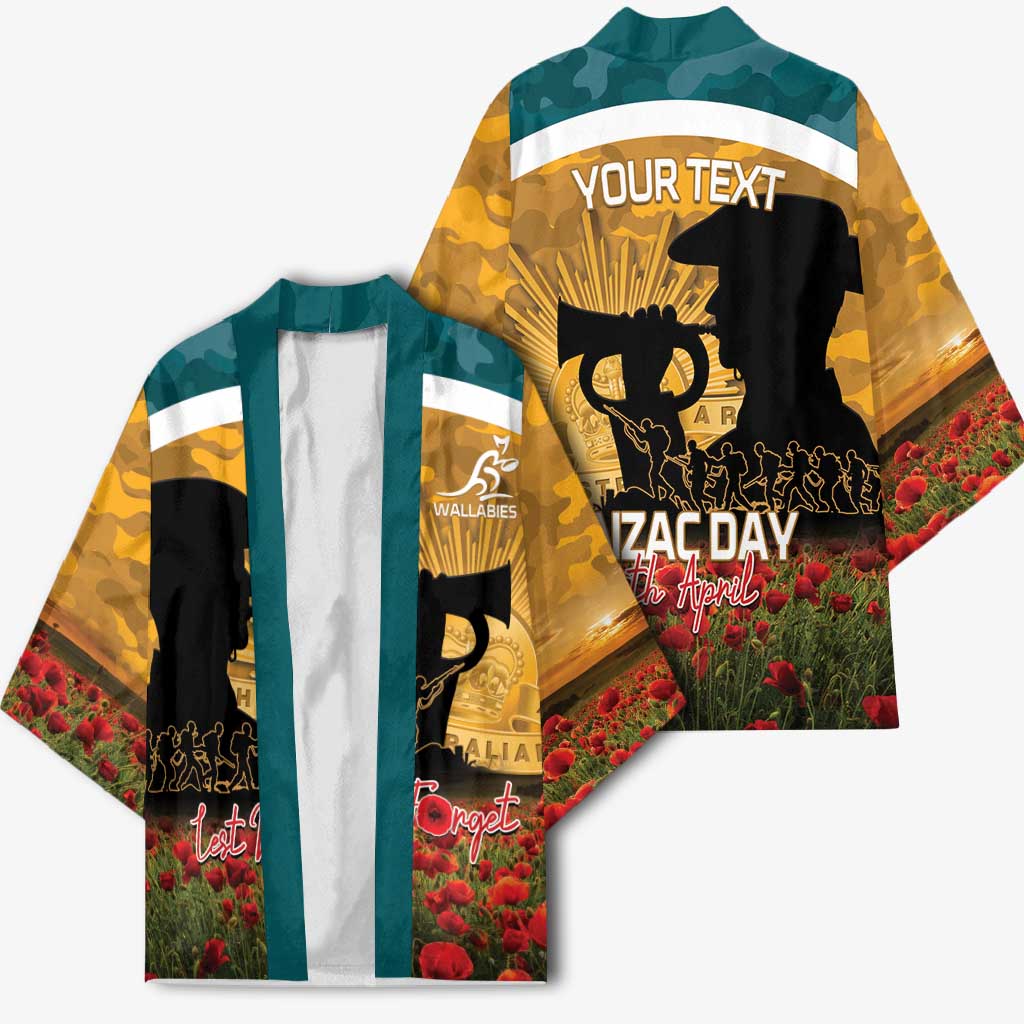 Personalised Wallabies ANZAC Day Kimono Last Post Poppy Lest We Forget