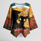 Personalised Wallabies ANZAC Day Kimono Sleeve Blouse Last Post Poppy Lest We Forget