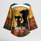 Personalised Wallabies ANZAC Day Kimono Sleeve Blouse Last Post Poppy Lest We Forget