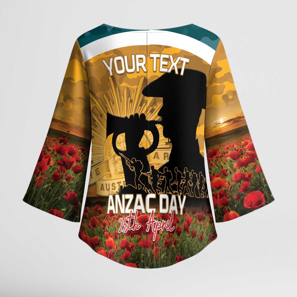 Personalised Wallabies ANZAC Day Kimono Sleeve Blouse Last Post Poppy Lest We Forget