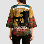 Personalised Wallabies ANZAC Day Kimono Sleeve Blouse Last Post Poppy Lest We Forget