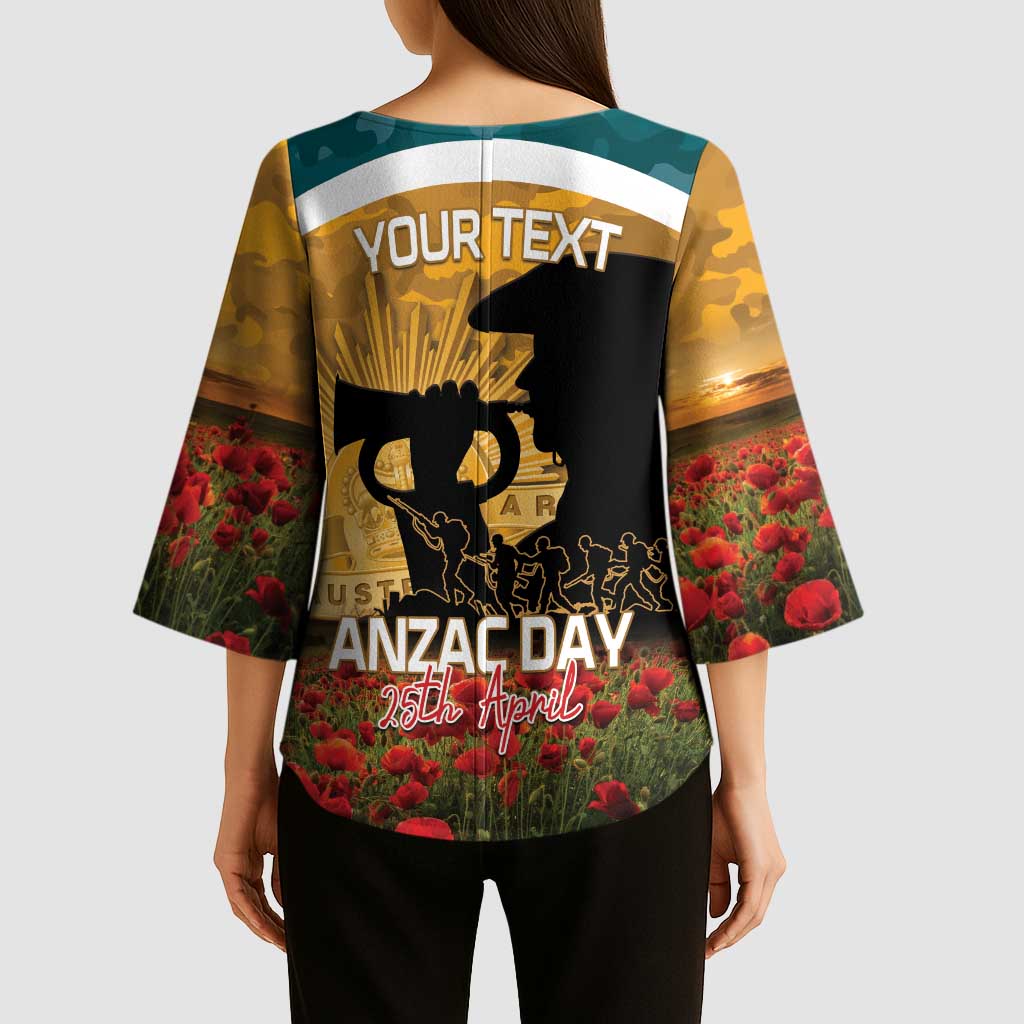 Personalised Wallabies ANZAC Day Kimono Sleeve Blouse Last Post Poppy Lest We Forget