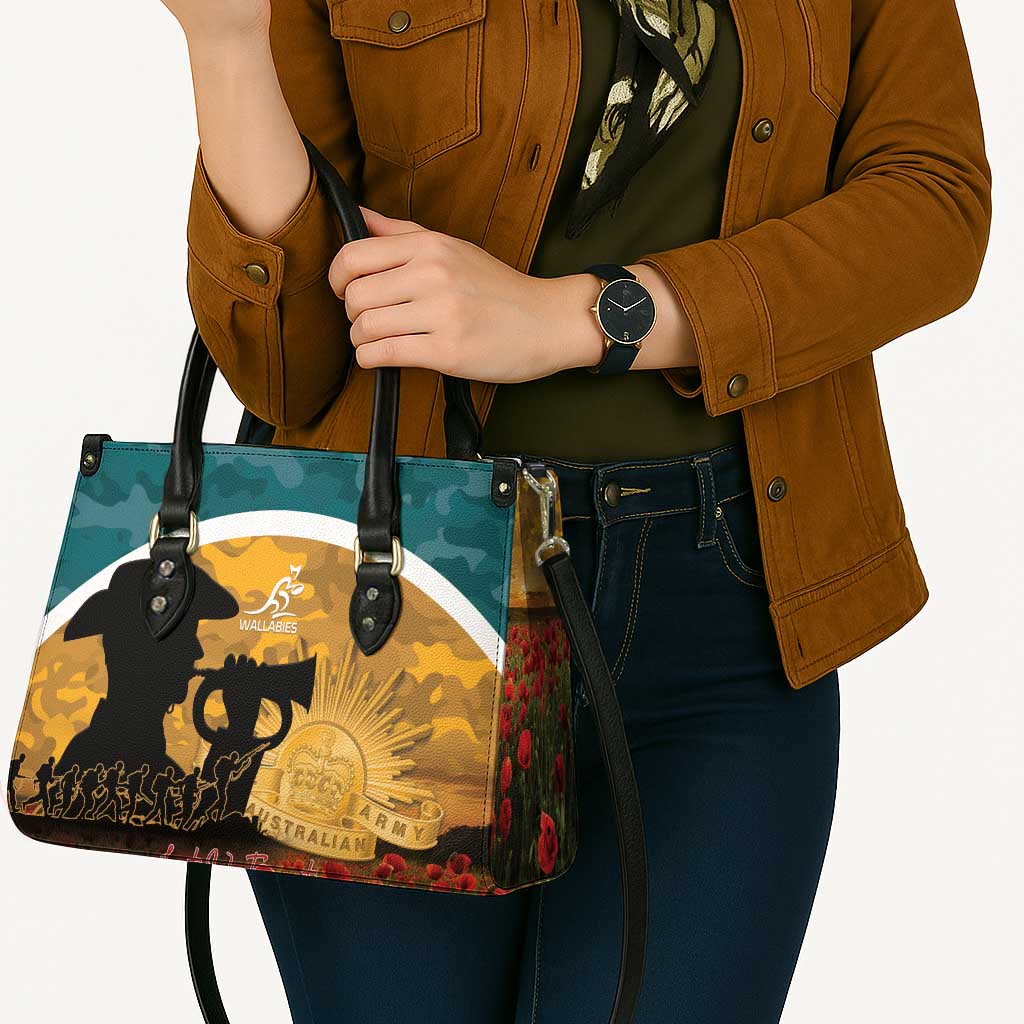 Wallabies ANZAC Day Leather Bag Last Post Poppy Lest We Forget