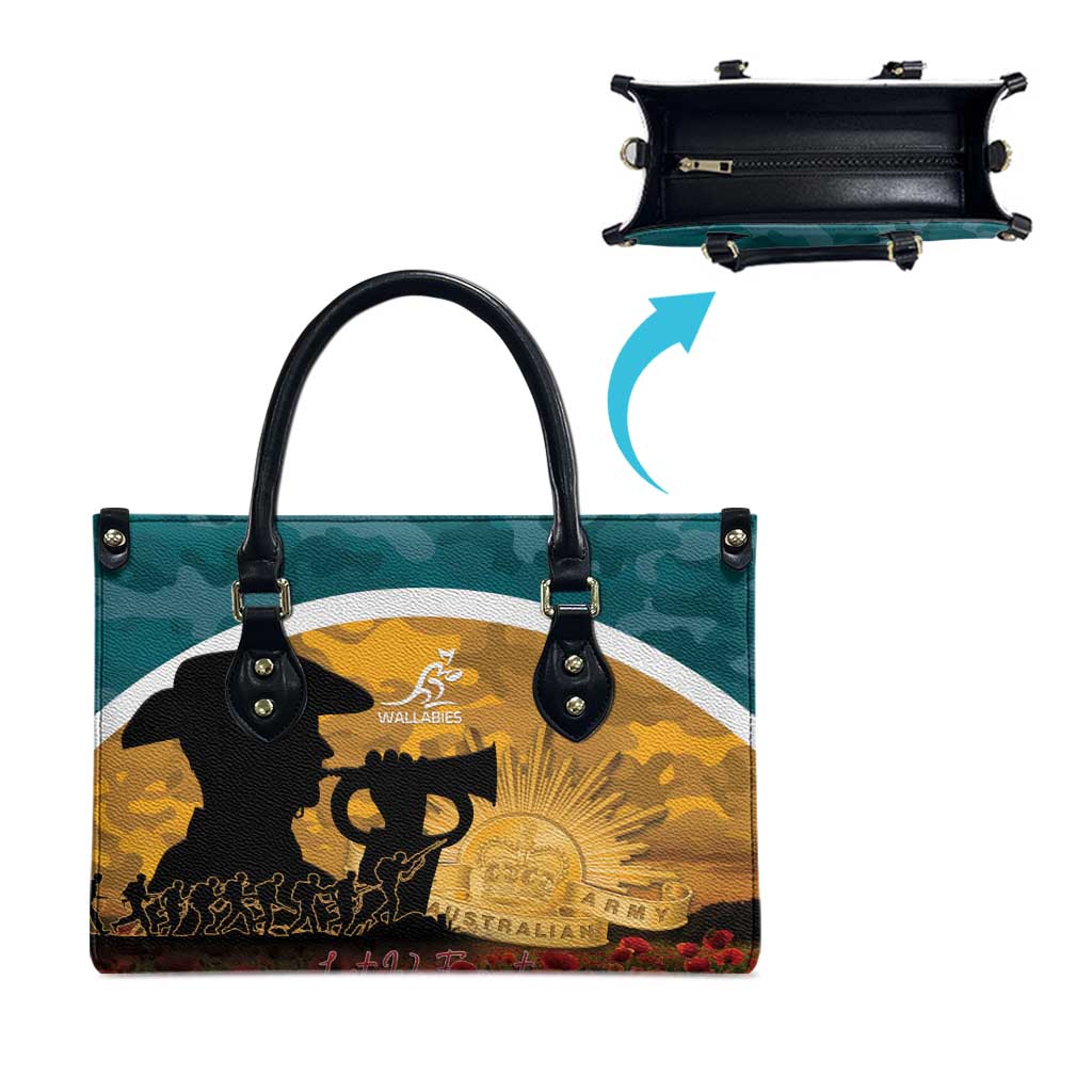 Wallabies ANZAC Day Leather Bag Last Post Poppy Lest We Forget