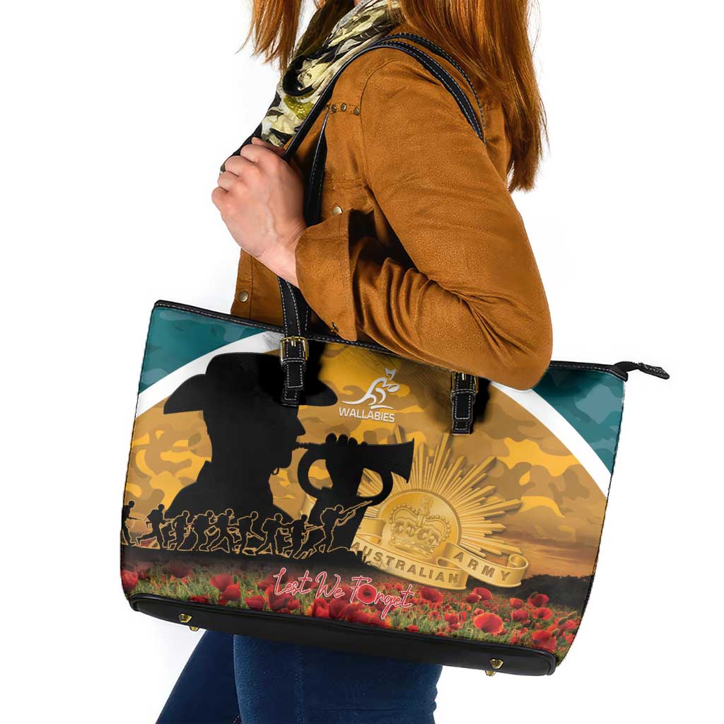 Wallabies ANZAC Day Leather Tote Bag Last Post Poppy Lest We Forget